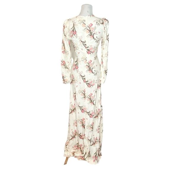 NWT Reformation Gatsby Floral Long Sleeve V Neck Dress Gown Leila Size 0 - Picture 4 of 6